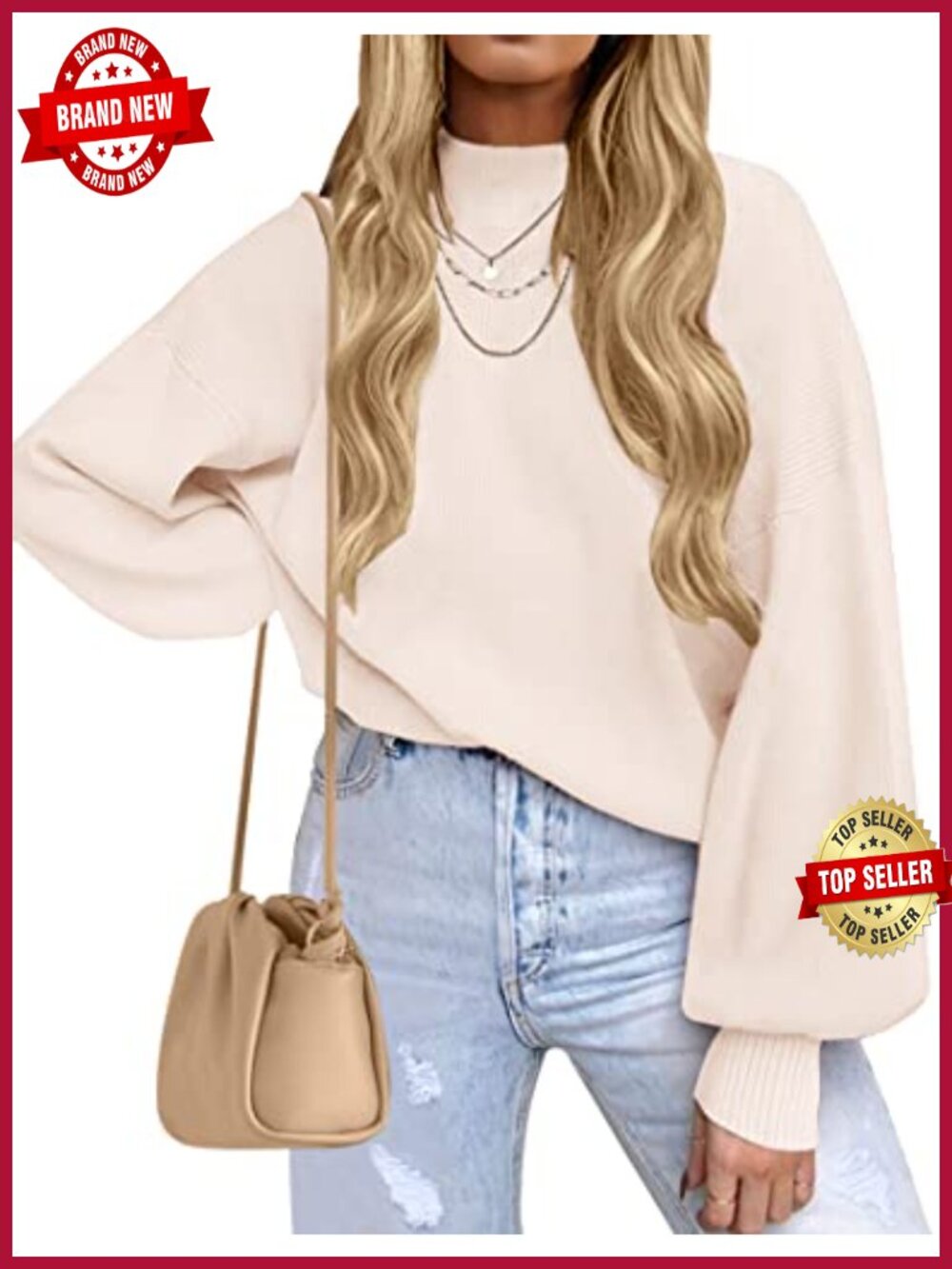 Mock Neck Turtleneck Long Sleeve Oversized Knit Sweater Pullover